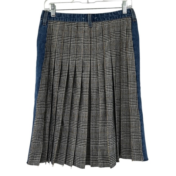 Habitual Denim Pleated Imperial Plaid Hounds Tooth Mixed Media Skirt
